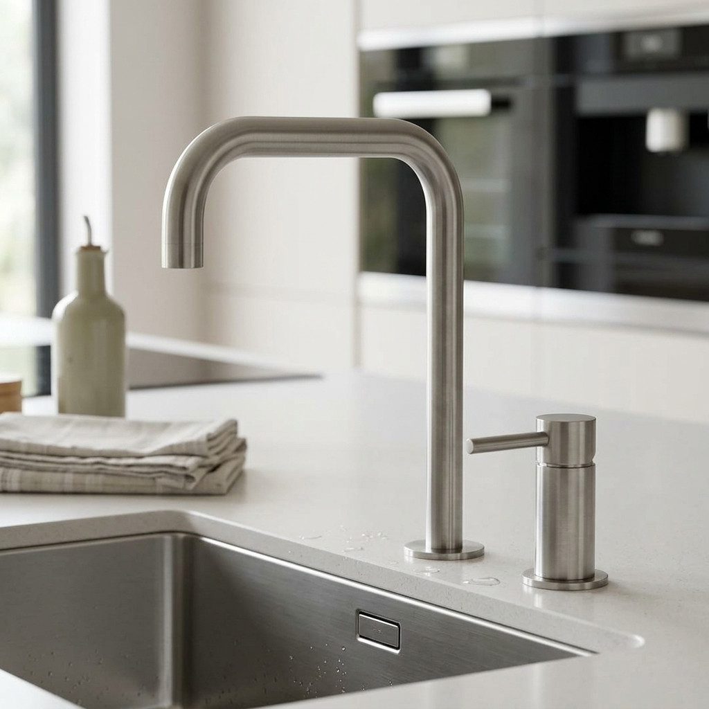 Pure.Sink Luxion 2-Loch-Küchenarmatur aus massivem Edelstahl mit U-Auslauf PLX2HU-02